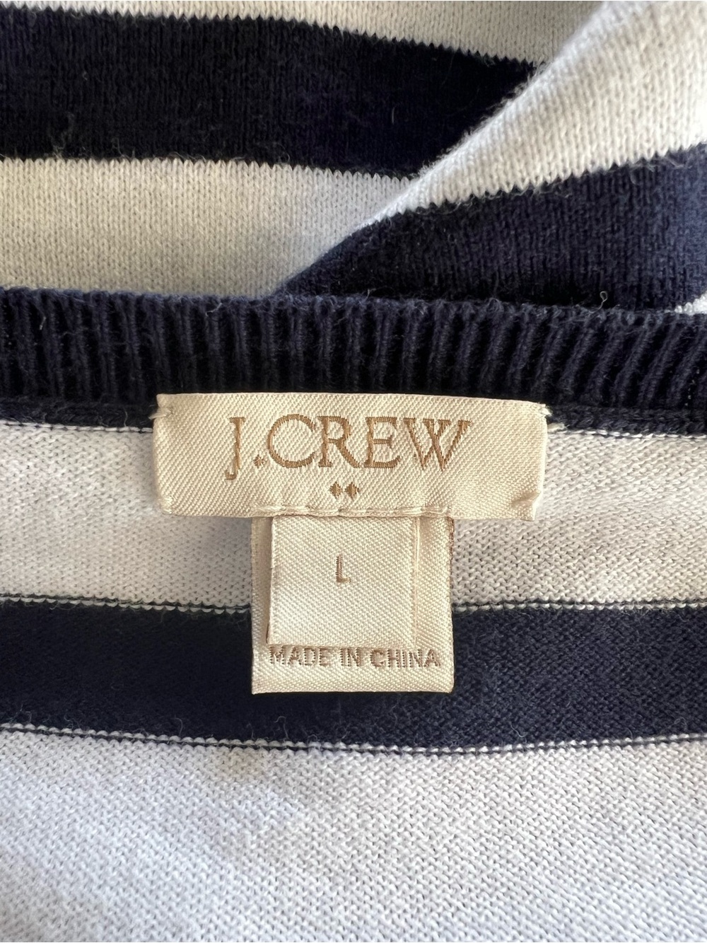 J.Crew Blackish-Blue White Striped 100% Cotton V-Neck Lightweight Sweater Size L - Picture 2 of 9